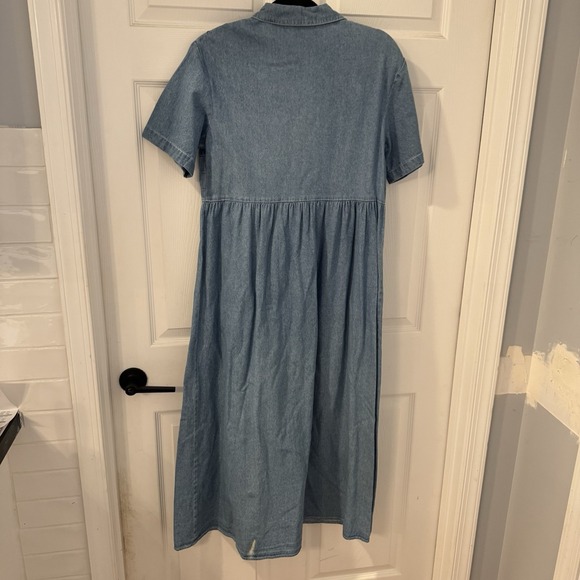 Vintage  Studio Ease Women's Sz S Denim Maxi Dress Buttons Gathered Waist - Picture 6 of 12